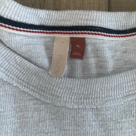 Pilcro Anthropologie Ruffled Raglan Thermal Top Cool Grey Oversized XL - Picture 9 of 14